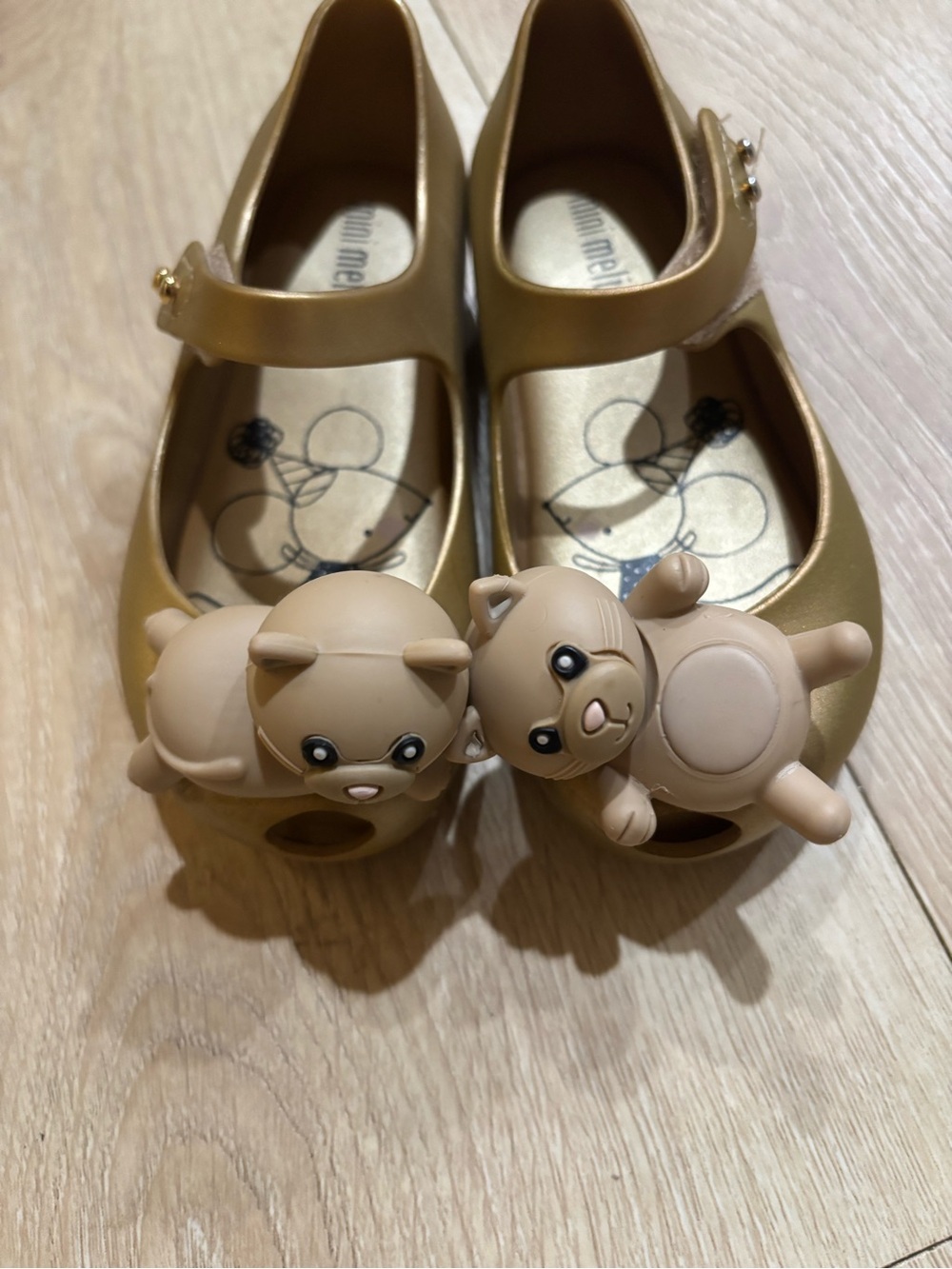Mini Melissa Gold Mary Jane Flats with Bear Charms